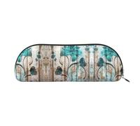 JEJEA Estuche para lápices de cuero con estampado de flores verde azulado sobre tablones de madera con cremallera, estuche para lápices, bolsa para lápices, bolsa de cosméticos de maquillaje, Gold,