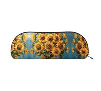 JEJEA Estuche para lápices de piel con estampado de girasol y pintura al óleo con cremallera, estuche para lápices, bolsa para lápices, bolsa de cosméticos de maquillaje, Gold, Talla única, Neceser