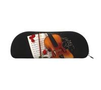 JEJEA Estuche para lápices de piel con estampado de partituras de violín con cremallera, estuche para lápices, bolsa para lápices, bolsa para cosméticos de maquillaje, Gold, Talla única, Neceser
