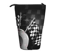 JEJEA Estuche telescópico multifuncional con estampado de bandera a cuadros para lápices, bonito estuche de papelería portátil para cosméticos, Black, Talla única, Organizador de bolsas