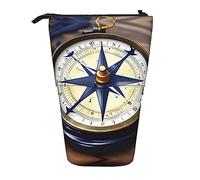 JEJEA Estuche telescópico multifuncional con estampado de brújula de velero, bonito estuche de papelería portátil para cosméticos, Black, Talla única, Organizador de bolsas