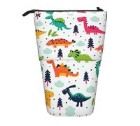 JEJEA Estuche telescópico multifuncional con estampado de dinosaurios coloridos, bonito estuche de papelería portátil para cosméticos, Black, Talla única, Organizador de bolsas