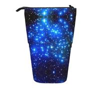 JEJEA Estuche telescópico multifuncional con estampado de estrellas brillantes azules para lápices, bonito estuche de papelería portátil para cosméticos, Black, Talla única, Organizador de bolsas