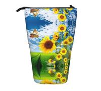 JEJEA Estuche telescópico multifuncional con estampado de girasol y mariposas, bonito estuche de papelería portátil para cosméticos, Black, Talla única, Organizador de bolsas