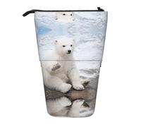 JEJEA Estuche telescópico multifuncional con estampado de oso polar para lápices, bonito estuche de papelería portátil para cosméticos, Black, Talla única, Organizador de bolsas
