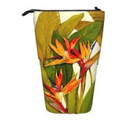 JEJEA Estuche telescópico multifuncional con estampado de pájaro tropical del paraíso, bonito estuche de papelería portátil para cosméticos, Black, Talla única, Organizador de bolsas