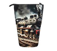 JEJEA Estuche telescópico multifuncional con impresión de tren de locomotora de vapor, bonito estuche de papelería portátil para cosméticos, Black, Talla única, Organizador de bolsas