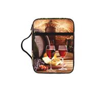 JEJEA Funda grande con estampado de bodega de vino tinto para mujer, bolsa de almacenamiento de Biblia con bolsillo con cremallera y asa