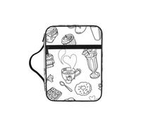 JEJEA Funda grande con estampado de té de la tarde negra para mujer, bolsa de almacenamiento de la Biblia con bolsillo con cremallera y asa
