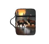 JEJEA Funda grande para Biblia con estampado de oso de ciervo y alce para mujer, bolsa de almacenamiento de la Biblia con bolsillo con cremallera y asa