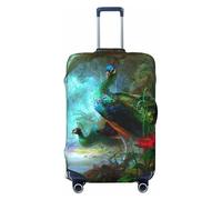 JEJEA Funda protectora para maleta, con estampado de pavo real, lavable, antiarañazos, Black, M