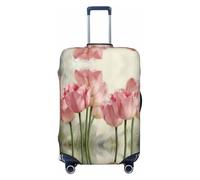 JEJEA Funda protectora para maleta con estampado de tulipanes rosas, lavable, antiarañazos, Black, M