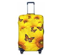 JEJEA Funda protectora para maleta de viaje, lavable, antiarañazos, con estampado de mariposas y flores amarillas, Black, XL