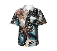 JEJEA Hermosa camisa hawaiana con estampado de mariposas para hombre, manga corta con botones, camisas de playa de verano, camiseta cubana casual, Negro, L