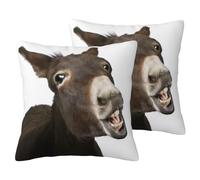 JEJEA Juego de 2 fundas de almohada de lino de imitación con estampado de burro, fundas de almohada decorativas para sala de estar, cama, sofá