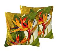 JEJEA Juego de 2 fundas de almohada de lino de imitación con estampado de pájaro tropical del paraíso, fundas de almohada decorativas para sala de estar, sofá o cama