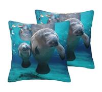 JEJEA Juego de 2 fundas de almohada decorativas de lino sintético con estampado de manatíes de las Indias Occidentales, para sala de estar, cama, sofá