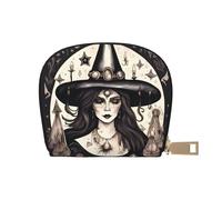 JEJEA Magic Witch Witchcraft - Cartera para tarjetas de crédito con estampado bohemio, cartera pequeña con cremallera, tarjetero de cuero, White, Talla única