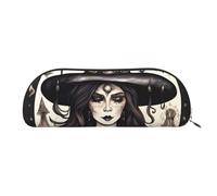 JEJEA Magic Witch Witchcraft - Estuche de piel con estampado bohemio con cremallera, estuche para lápices, bolsa para lápices, bolsa para cosméticos de maquillaje, Gold, Talla única, Neceser