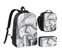 JEJEA Mochila con estampado mixto de pintura blanca y negra con fiambrera, juego 3 en 1, bolsa de almuerzo, bolsa de lápices de 17 pulgadas para viajes, Black, Talla única