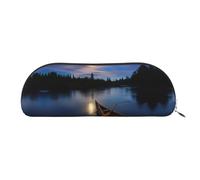 JEJEA Moonlit Canoe Allagash River - Estuche de piel con cremallera, estuche para lápices, estuche para lápices, bolsa para lápices, bolsa para cosméticos, Silver, Talla única, Neceser