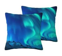 JEJEA Northern Lights1 - Juego de 2 fundas de almohada decorativas de lino sintético para sala de estar, cama, sofá