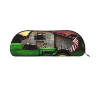 JEJEA Old Tractor Photo Farm - Estuche de piel con cremallera, estuche para lápices, estuche para lápices, bolsa para lápices, bolsa para cosméticos de maquillaje, Gold, Talla única, Neceser