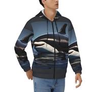 JEJEA Orca Killer Whale Print - Sudadera gruesa con cremallera para hombre, de poliéster suave, con cremallera, tallas S-3XL, Negro, L