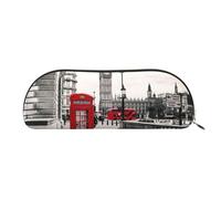 JEJEA Red Phone Booth London Street Print - Estuche de piel con cremallera, estuche para lápices, estuche para lápices, bolsa para lápices, bolsa para cosméticos de maquillaje, Gold, Talla única,