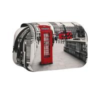 JEJEA Red Phone Booth London Street Print - Estuche para lápices, maquillaje, organizador multiusos para adolescentes, Black, Talla única, Neceser