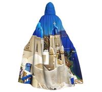 JEJEA Santorini - Capa con capucha de mago de bruja con estampado de isla griega y vista al mar, capa de fiesta de Halloween para adulto, disfraz de bruja vampiro