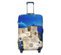 JEJEA Santorini - Funda protectora para maleta, diseño de isla griega con vista al mar, lavable, antiarañazos, Black, XL