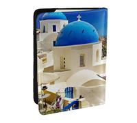 JEJEA Santorini - Organizador de viaje con impresión de vista al mar de la isla griega, funda para tarjetas de crédito, funda para pasaporte, funda para pasaporte, cartera para viajes, Black, Talla