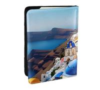 JEJEA Santorini - Organizador de viaje con impresión de vista al mar de la isla griega, funda para tarjetas de crédito, funda para pasaporte, funda para pasaporte, cartera para viajes, Black, Talla
