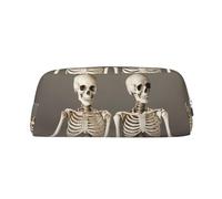 JEJEA Skeletons - Estuche de piel con estampado de yoga, bolsa de lápices de gran capacidad, bolsa de maquillaje versátil, Silver, Talla única, Neceser