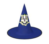 JEJEA Sombrero de bruja grande con estampado de la bandera del estado de Connecticut para mujer, sombrero de bruja, sombreros de bruja, sombreros de bruja, accesorios de fiesta de cosplay de
