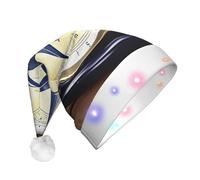 JEJEA Sombrero de Papá Noel con estampado de brújula náutica para adultos, sombrero de Navidad con luces para mujeres y hombres, suministros de fiesta de Año Nuevo