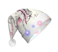 JEJEA Sombrero de Papá Noel con estampado de flores de la Torre Eiffel de París, sombrero de Navidad con luces para mujeres y hombres, suministros de fiesta de Año Nuevo