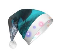 JEJEA Sombrero de Papá Noel con estampado de manatíes de las Indias Occidentales para adultos, sombrero de Navidad con luces para mujeres y hombres, suministros de fiesta de Año Nuevo