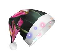 JEJEA Sombrero de Papá Noel con estampado de tulipanes y rosas para adultos, sombrero de Navidad con luces para mujeres y hombres, suministros de fiesta de Año Nuevo