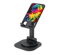 JEJEA Soporte giratorio para teléfono móvil con estampado de rosas arcoíris, soporte para teléfono móvil para escritorio, soporte ajustable para teléfono, para todos los teléfonos