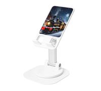 JEJEA Soporte giratorio para teléfono móvil con impresión de tren de invierno, Navidad, nieve, noche, ferrocarril, para escritorio, soporte ajustable para teléfono, para todos los teléfonos