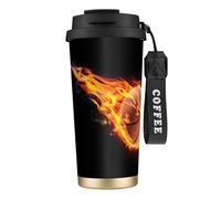JEJEA Tazas aisladas de acero inoxidable con estampado de baloncesto en llamas, tazas de café de doble pared, taza de viaje de café para oficina en casa