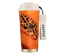 JEJEA Tazas aisladas de acero inoxidable con estampado de leopardo pequeño geco, tazas de café de doble pared, taza de viaje de café para oficina en casa