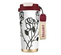 JEJEA Tazas aisladas de acero inoxidable con estampado de rosas de metal, tazas de café de doble pared, taza de viaje de café para oficina en casa