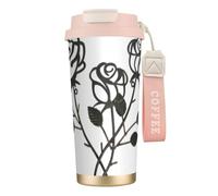 JEJEA Tazas aisladas de acero inoxidable con estampado de rosas de metal, tazas de café de doble pared, taza de viaje de café para oficina en casa
