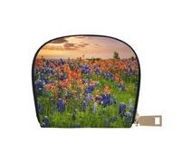 JEJEA Texas Bluebonnets Scenery - Cartera para tarjetas de crédito, pequeña cartera con cremallera, tarjetero de cuero, White, Talla única