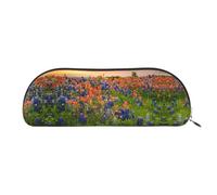 JEJEA Texas Bluebonnets Scenery - Estuche de piel con cremallera, estuche para lápices, estuche para lápices, bolsa para lápices, bolsa para cosméticos de maquillaje, Gold, Talla única, Neceser