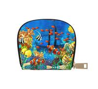 JEJEA The Underwater World - Cartera para tarjetas de crédito con estampado de peces tropicales, cartera pequeña con cremallera, tarjetero de cuero, White, Talla única