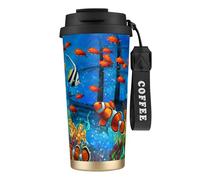 JEJEA The Underwater World - Tazas aisladas de acero inoxidable con estampado de peces tropicales, tazas de café de doble pared, taza de viaje de café para oficina en casa